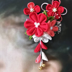 つまみ細工 七五三 髪飾り 三歳 赤 ⑤ なずな屋 かんざし つまみ細工