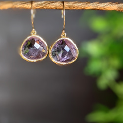最後 1♪ 14kgf 寶石品質紫水晶金箔 - 栗色紫水晶耳環或耳環 第13張的照片