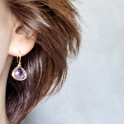 最後 1♪ 14kgf 寶石品質紫水晶金箔 - 栗色紫水晶耳環或耳環 第14張的照片