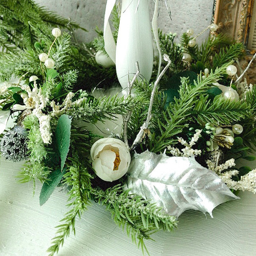 ホワイトキャンドル&ボタニカルリース/クリスマス2セット/光触媒加工/1  