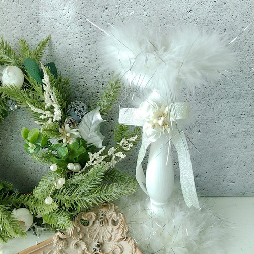 ホワイトキャンドル&ボタニカルリース/クリスマス2セット/光触媒加工/1  