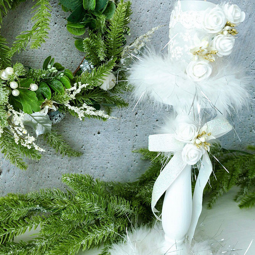 ホワイトキャンドル&ボタニカルリース/クリスマス2セット/光触媒加工/1  