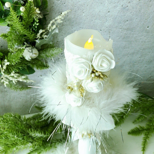 ホワイトキャンドル&ボタニカルリース/クリスマス2セット/光触媒加工/1  