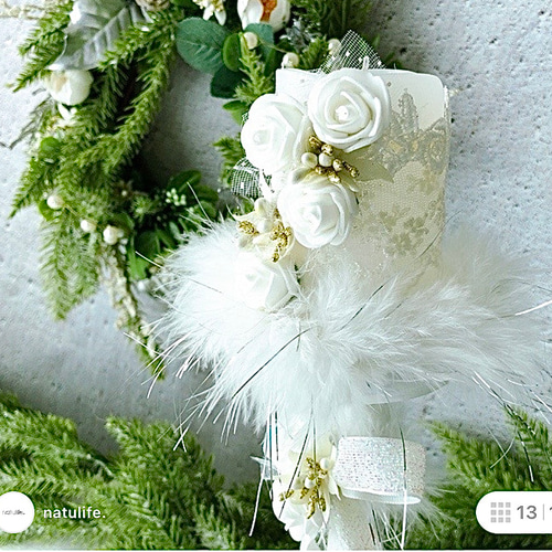 ホワイトキャンドル&ボタニカルリース/クリスマス2セット/光触媒加工/1  