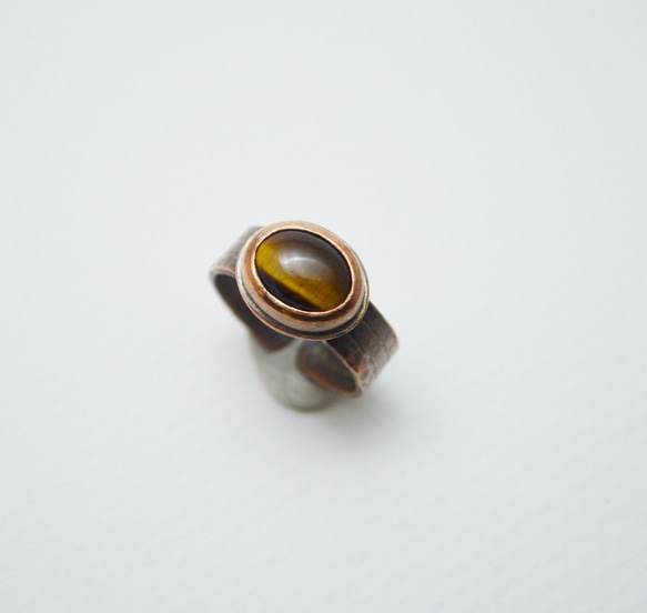 簡單系列-虎眼石‧硫化紅銅開放戒圍戒指 第1張的照片