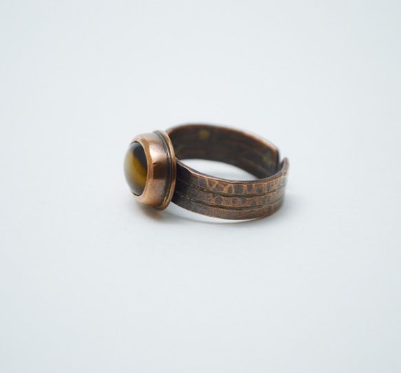 簡單系列-虎眼石‧硫化紅銅開放戒圍戒指 第3張的照片