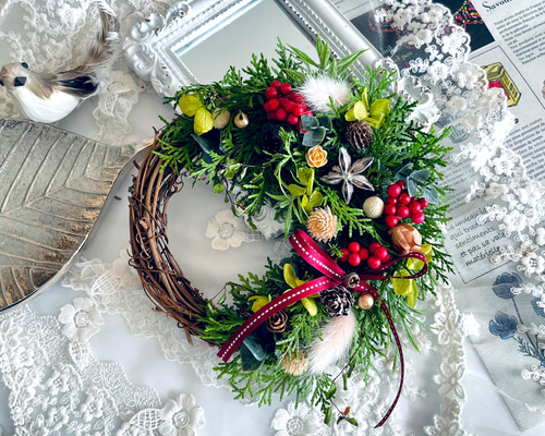 早割クリスマス＊針葉樹が香るフレッシュな森のクリスマスリース