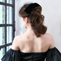 ヘッドドレス【ノワール】(H-170)|花嫁 ウエディング 披露宴 前撮 ベロア リボン 黒 ブラック チュール 15枚目の画像