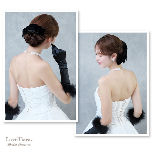 ヘッドドレス【ノワール】H-170|花嫁 ウエディング ベロア リボン 黒