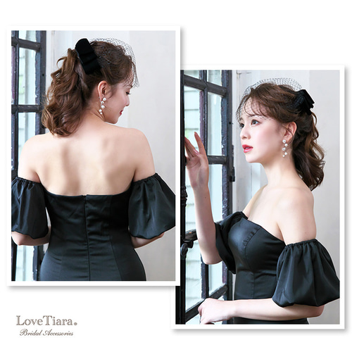 ヘッドドレス【ノワール】H-170|花嫁 ウエディング ベロア リボン 黒