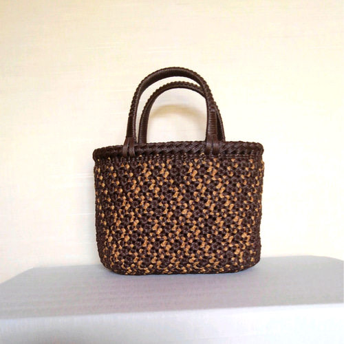 花結びクラフトかごバック 小（柿渋染め） かごバッグ さくらのなごみ  