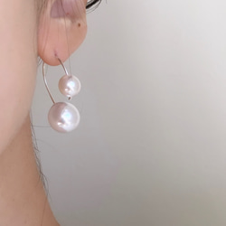 silver filled 2way double pearl パールキャッチ ピアス 5枚目の画像