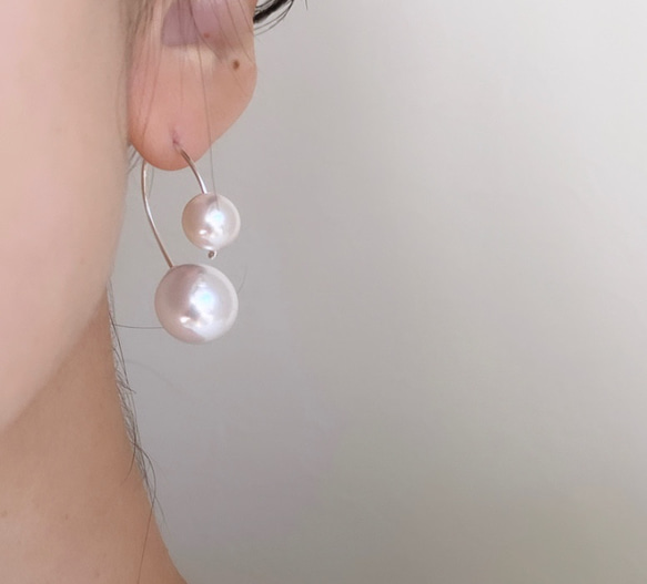 silver filled 2way double pearl パールキャッチ ピアス 5枚目の画像