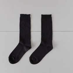 亞麻針織襪（黑色）22-24cm 常規長度 第1張的照片