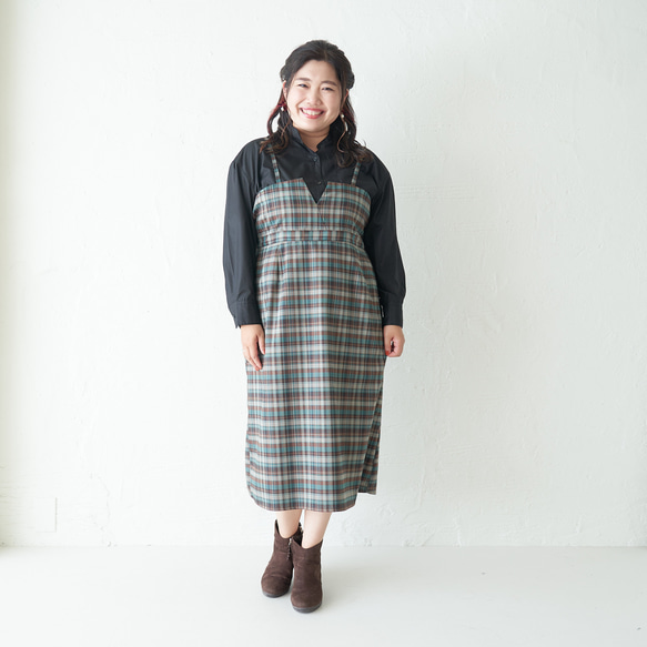 Morino Gakko 大尺碼緊身胸衣連身裙（格紋） 推薦給骨瘦如柴的人 第4張的照片