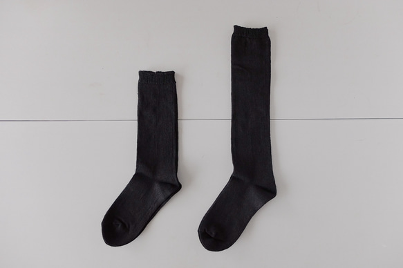 亞麻針織高筒襪（黑色）長22-24cm 第3張的照片