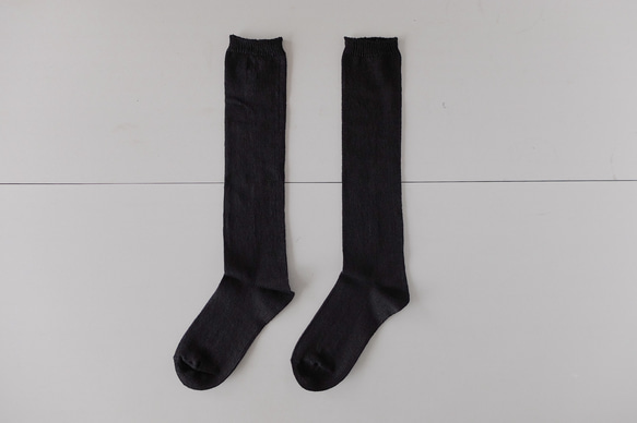 亞麻針織高筒襪（黑色）長22-24cm 第1張的照片