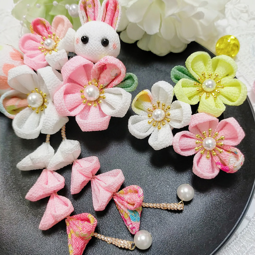 七五三ウサギデザインちりめんバッグ２つ白ピンク cf003381_1.jpg