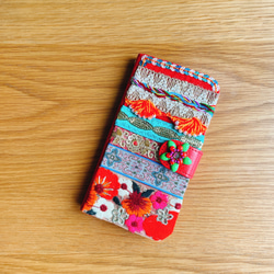 【ほぼ全機種対応】レトロなiPhoneケース  スマホケース 赤のエキゾチックレトロ 手帳型 iPhone15 1枚目の画像