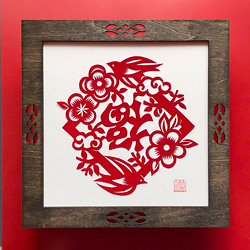 福の神 切り絵 アート フレーム付き 尾九 画 風神雷神ノ図 A4サイズ フレーム付き | bbqcomic