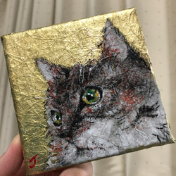 日本画岩絵　原画　猫 1枚目の画像