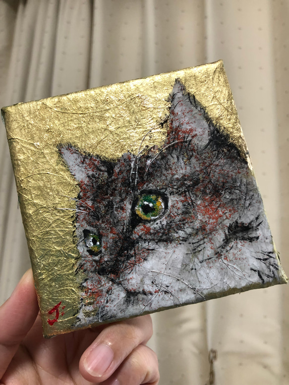 日本画岩絵　原画　猫 1枚目の画像