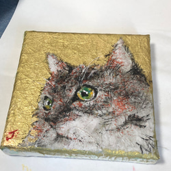 日本画岩絵　原画　猫 2枚目の画像