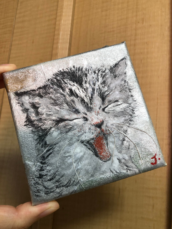日本画岩絵　原画　猫 2枚目の画像