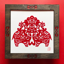 受注製作】切り紙・象［万象更新］ ※木製フレーム別売り 切り絵 老虎小 