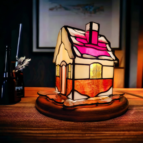 ステンドグラスランプ クリスマスハウス サンキャッチャー クリスマス
