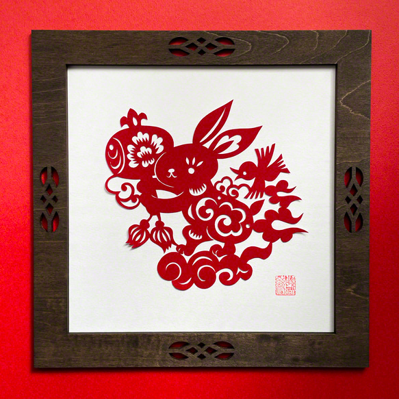 受注製作】切り紙・福撒きうさぎ ※木製フレーム別売り 切り絵 老虎小