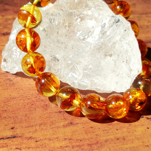 激安☆新品☆天然石ブレスレットセット 9個 ゴールド琥珀アンバー ブレス フラワーアンバー 丸 約9mm リトアニア産 琥珀 花びら お守り
