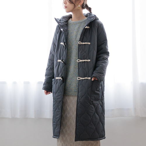 【極美品・2way・ラムレザー】ダイアグラム ダッフルコート キルティング 黒 キルティング中綿フェイクダウンダッフルコート 22676B コート ihuu