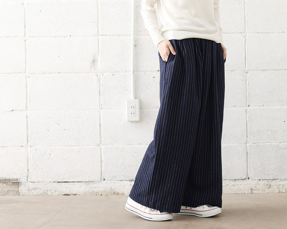 ふわふわ起毛コットンウール ワイドストレートパンツ