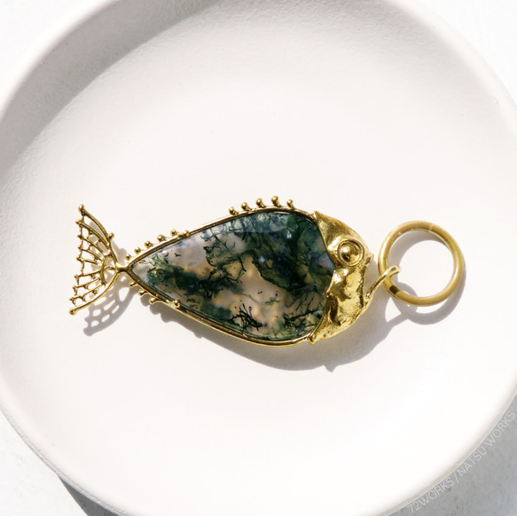 モス アゲート フィッシュ チャーム / Moss Agate Fish charms 2枚目の画像