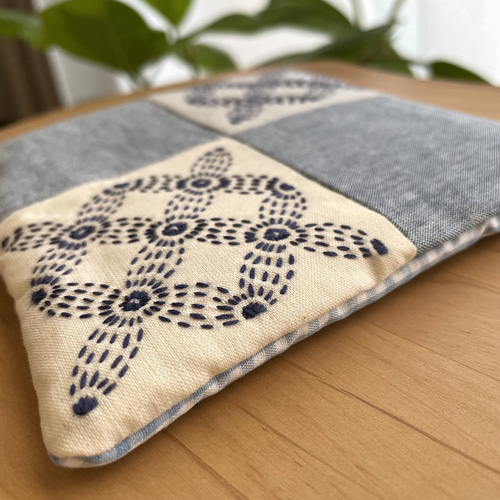 刺し子ポットマット ネイビー 花柄 刺繍 北欧 カトラリー おうちカフェ