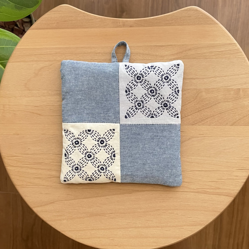 刺し子ポットマット ネイビー 花柄 刺繍 北欧 カトラリー おうちカフェ