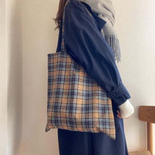 ロンドンオーカー ツイード タータンチェック柄トートバッグ ＜A4収納