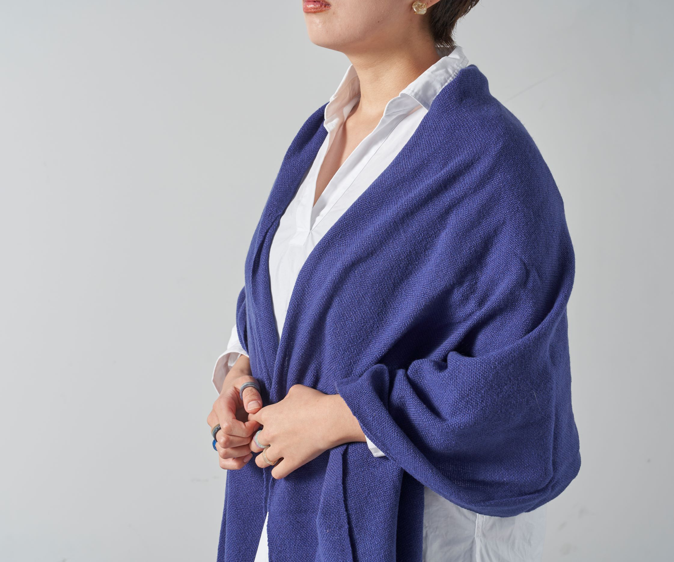 カシミア100％ 大判 ストール　手織り　青紫　ハンドメイド