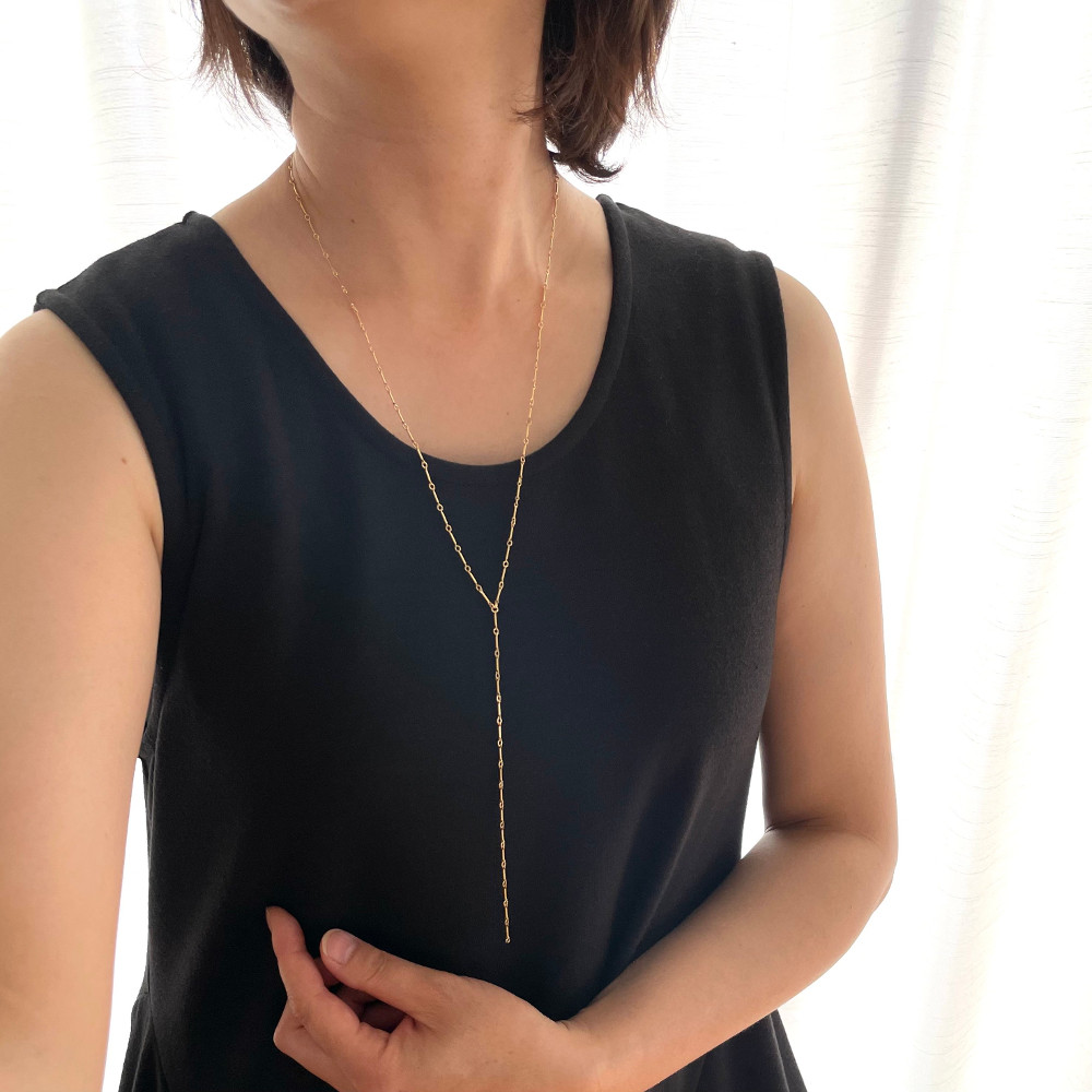 光をリレーする ✧ バーチェーン Y字ロングネックレス 14kgf ／ 着脱かんたん