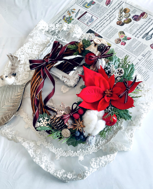 【サンタ付き】【40cm】greenのポインセチアのクリスマスリース クリスマスリース ポインセチア 手作りキット ミニ プレゼント