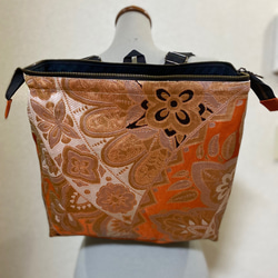 028【オリジナル品】横型 ワイヤー 帯 リュック A4 シンプル 西陣織 Obi Kimono 3枚目の画像