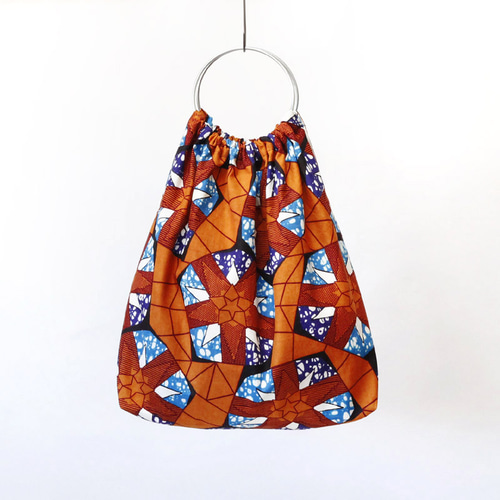 アフリカ布のリングハンドルバッグ（アフリカンプリント）大人可愛い