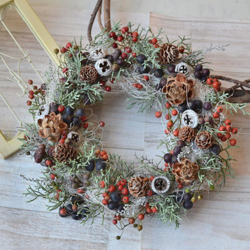 リース(木の実&野バラ) / ドライフラワーリースクリスマスwreathe