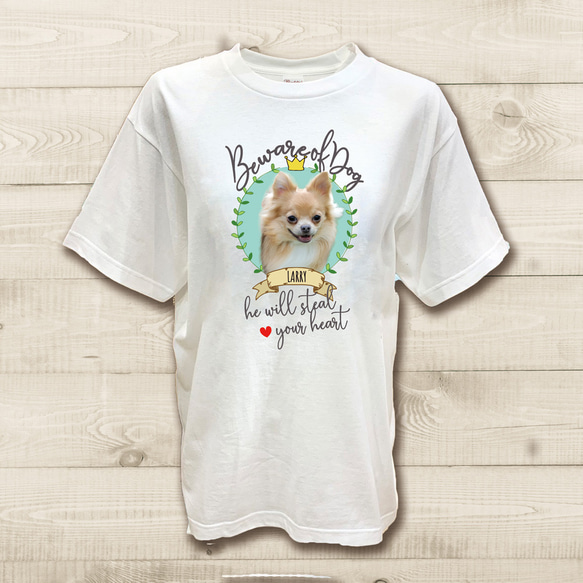 半袖Tシャツワンちゃん 顔出しワンちゃん かわいい飾り枠イラスト チワワ ミニチュア ペットの写真で作る Dog 1枚目の画像