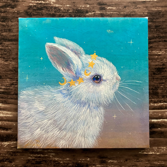 原画 星と月とうさぎ2 /お正月 絵画 インテリア アート 動物 壁