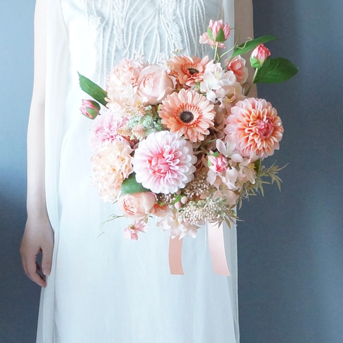 ブーケ アーティフィシャルフラワー 華やかピンクのダリアブーケ