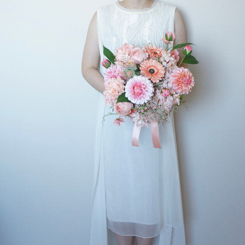 ブーケ アーティフィシャルフラワー 華やかピンクのダリアブーケ