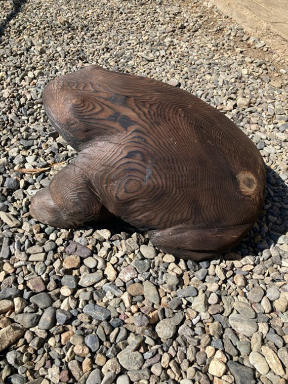 木のカエル　ディスプレイ用　置物　縁起物　チェーンソー仕上げ　吉野杉　焼き杉　ハンドメイド 4枚目の画像