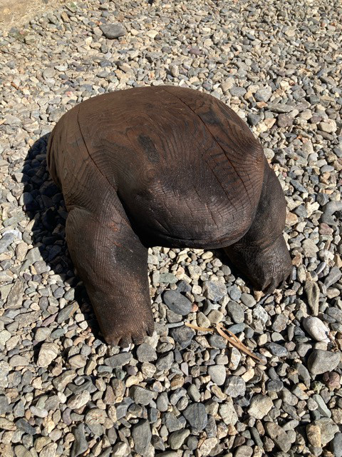 木のカエル　ディスプレイ用　置物　縁起物　チェーンソー仕上げ　吉野杉　焼き杉　ハンドメイド        Ω